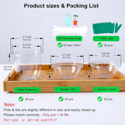 ORIMERC 30 Set Nursery Pots with Humidity Dome, Clear Nursery Pots with Drainage, Self Watering Small Plant Pots, Seedling Pots for Plants, Seed Starter Pots for Planting Vegetables Fruit Flower - size: 30 Pack
