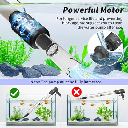 AQQA Aquarium Vacuum Gravel Cleaner, 20W, 480GPH | Electric Rechargeable, Automatic Water Changing, Debris Clean & Sand Washing, Strong Suction, 4-Speed Adjustable