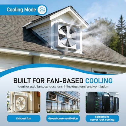 Attic Fan Thermostat, 120V Digital Cooling Temperature Controller | 0–10H Timer, Plug-in Exhaust Fan Temperature Controlled Outlet for Greenhouse, Workshop, Garage