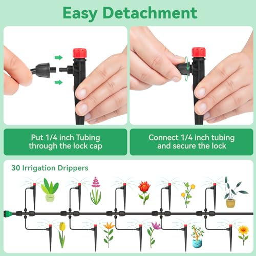 1/4" Drip Irrigation Emitters for Garden Irrigation System,30 Pack | 360 Degree Adjustable Irrigation Drippers for 1/4" Irrigation Tubing,Ideal for Flowerbed,Vegetable,Pot Plants Daily Watering - size: 30pcs Irrigation Drippers