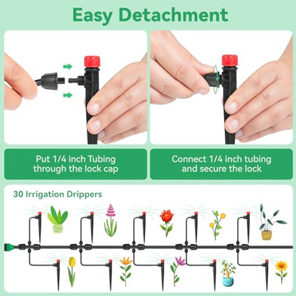 1/4" Drip Irrigation Emitters for Garden Irrigation System,30 Pack | 360 Degree Adjustable Irrigation Drippers for 1/4" Irrigation Tubing,Ideal for Flowerbed,Vegetable,Pot Plants Daily Watering - size: 30pcs Irrigation Drippers