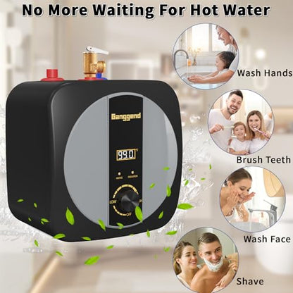 2.5 Gallon Electric Water Heater, 1500W 110V Mini Tank Under Sink Instant Hot Water Heater with Pressure Release Valve, Digital Display for Kitchen, RV, Laundry,Food Truck - color: Gloss Black