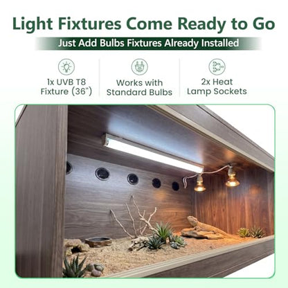 180 Gallon Reptile Enclosure, Made in USA 72" x 24" x 24" Bearded Dragon Tank with Sliding Acrylic Doors, Large Terrarium for Leopard Geckos, Snakes, Lizards & Tortoises - Iconic Maple - color: Iconic Maple
