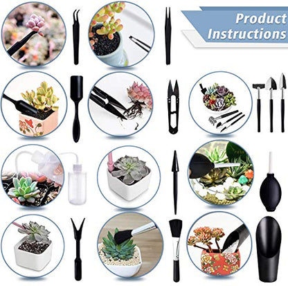 Succulent Tools, 13 Pcs Mini Garden Tool Set, Transplanting Tools Set,Succulent Care kit for Succulent Miniature Gardening Plant, Black - style: Black