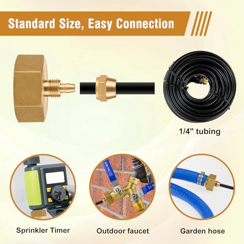 Garden Hose to 1/4 Tubing Adapter for Drip Irrigation/Spray System | for Patio Misting,GHT 3/4 to 1/4 Water Line Adapter,Solid Brass,Standard Thread,Leakproof,Easy to Install,Tight Seal,3 Packs