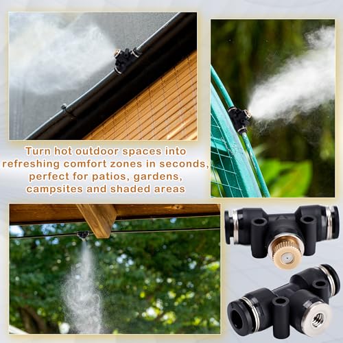 72 Pcs Brass Misting Nozzles Kit Includes 30 Heavy Duty Nozzles 30 Black Three Way Bases 6 Black Plastic Plugs 6 Brass Solid Plugs Suitable for Outdoor Cooling Systems