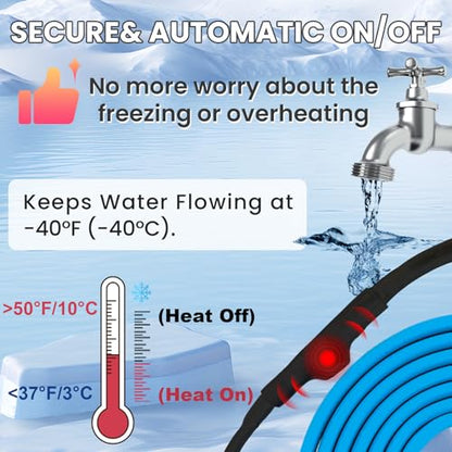 MAXKOSKO 12ft Self Regulating Heat Tape for Water Pipes Heating Cable | Heat Trace Cable with Thermostat Keeps Water Flowing at -40°F, Freeze Protection for Metal & Plastic Pipes,120V 5W/ft - color: 12-feet