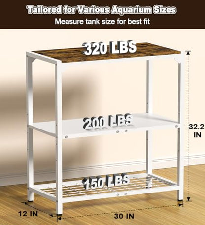 20-30 Gallon Aquarium Stand with 3-Tier Adjustable Storage Shelf | Heavy Duty Fish Tank Stand, Reptile Breeder Turtle Tank Terrarium Rack Table for Home Office, 31" L x 13" W x 32.2" H, White