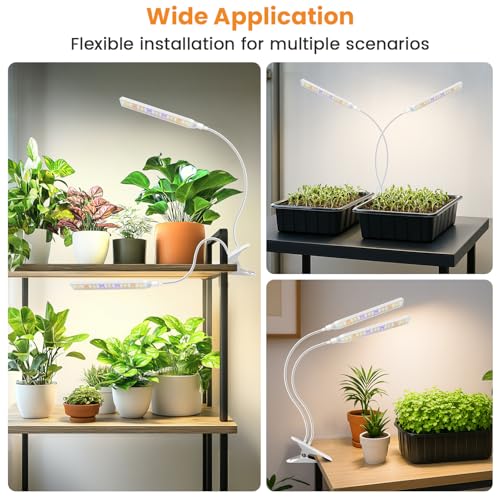 Kullsinss Clip-on Grow Lights for Indoor Plants, 114 LEDs 15W Plant Light | White 2-Gooseneck Plant Lamp for Seedlings, Full Spectrum Growing Lamp with Red/Blue/Yellow/White LEDs, Timer & Dimmable - size: 2 Heads-White
