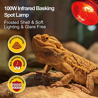 REPTI ZOO 100W Reptile Heat Lamp Bulbs Combo, Upgraded 2 Pack Day & Night Basking Spot Light, UVA Daylight Heating Lamp & Infrared Heat Lamp for Reptiles & Amphibians - style: Style 2