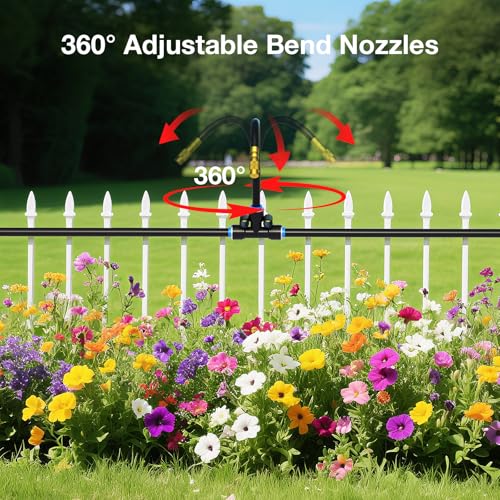 MIXC 1/4" 100Ft Drip Irrigation System for Garden with 16pcs 360°Adjustable Brass Nozzles & Bendable Rod,Upgraded Watering System Kit for Outdoor Plants,Lawn,Raised Bed,Potted Plant,Yard,Greenhouse - size: 100ft