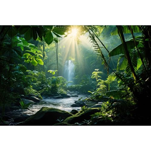 Jungle Aquarium Background Waterfall Lush Green Jungle Plants Terrarium Background Stream Big Rocks with Moss Fish Tank Background Natural Jungle Forest Landscape Aquarium Backdrop Vinyl 24x16in - color: Leaf Green, size: 24(W)x16(H)in