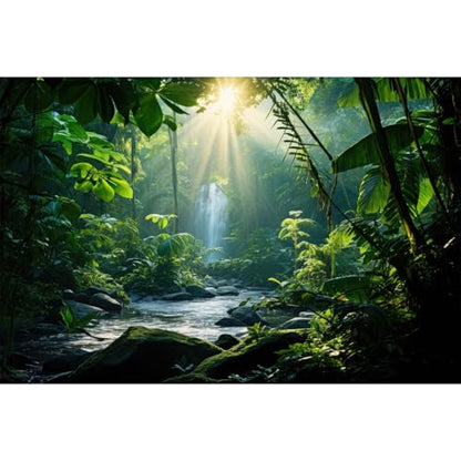 Jungle Aquarium Background Waterfall Lush Green Jungle Plants Terrarium Background Stream Big Rocks with Moss Fish Tank Background Natural Jungle Forest Landscape Aquarium Backdrop Vinyl 24x16in - color: Leaf Green, size: 24(W)x16(H)in
