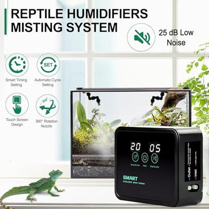 MECESOR Automatic Reptile Mister for Reptile Tank Smart Reptiles Mister System with Timer 360° Nozzles,Slient Terrarium Misting System Humidifier for Chameleons,Snakes,Frogs Smart Spray Control