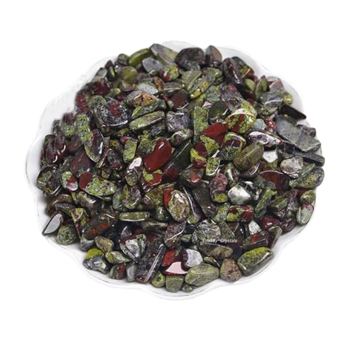 Erliway 7-9mm Dragon Bloodstone Healing Crystal Chips for Crafts, 100g | Natural Crushed Crystal Stones Tumbled Chips for Vase Filler Aquarium Gravel, Meditation Chakra Balancing, Candle DIY Making - color: Dragon Bloodstone