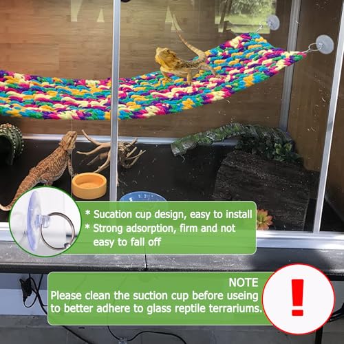 QWR 30" x 7" Hand-Knitted‌ Soft Reptile Lizard Hammock,Lengthened Thicker Hammock for Bearded Dragon Tank Swing Hanging with Strong-Adhesive Hooks,Breathable Bed for Gecko Chameleon(Rectangular)