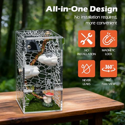 AZV Jumping Spider Enclosure Clouds Kit,Escape Proof Praying Mantis Habitat | Small Magnetic Front Door Tarantula Cribs Ventilation Spider Cage,Transparent Acrylic Reptile Tank,Bug Terrarium,Snail House - color: White, size: Small