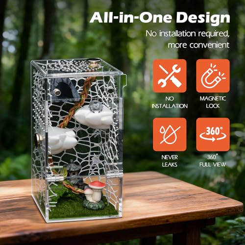 AZV Jumping Spider Enclosure Clouds Kit,Escape Proof Praying Mantis Habitat | Small Magnetic Front Door Tarantula Cribs Ventilation Spider Cage,Transparent Acrylic Reptile Tank,Bug Terrarium,Snail House - color: White, size: Small