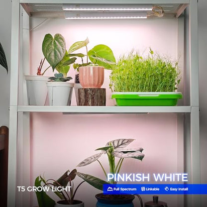Barrina T5 Plant Lights, 5W LED Grow Light Strip, 1FT White Cover, 8 Packs | Linkable Plant Growing Lamp for House Plants, Under Cabinet Grow Lamp with 3 Mounting Modes, Pinkish White, Separate On/Off - color: Pinkish White, size: 1ft-white Cover