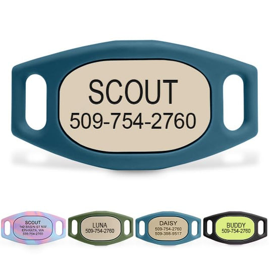 GoTags Lifestyle Silent Dog Tag, Personalized Engraved Silicone Pet ID Tags | Soundless Quiet Slide On Nameplate for Cat Collars with Name and Number, No More Jingling Tags (Beach Glass, Medium) - color: Lifestyle Beach Glass, size: Medium (Pack of 1)