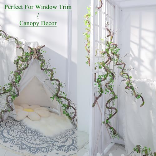71" Bendable Tree Branch Halloween Jungle Vine Hanging Moss Garland Reptile | Artificial Posable Greenery Branches Faux Tree Twigs Ivy Leaves for Climb Outdoor Canopy Wedding Wall Porch Mantel Decoration