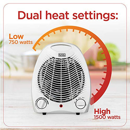 BLACK+DECKER Personal Desktop Heater, 1500 Watts, BHD101W, White | Space Heater for Office Desk, Home Office & Personal Use Desk, 2 Heat & Fan Only Settings, Adjustable Thermosta