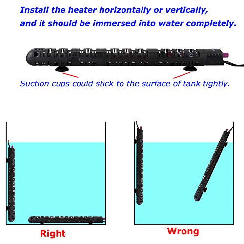 100W/300W/500W Aquarium Heater 500 Watt Fish Tank Heater Submersible Auto Thermostat Turtle Tank Heater 40-90 Gallon with Protective Sleeve and 3 Suckers - color: 500W (for 50-90 gallon)