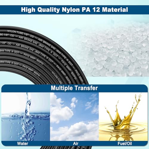 1/8" DOT Air Line, 35FT SAE J844 PA12 Nylon Air Tubing with Cutter | 1/8" DOT-Approved Brake Line, Flexible PA12 Nylon Tubing for Air Suspension Kit, Truck Trailer Brake System & Fluid Transfer - size: 1/8" OD 35FT