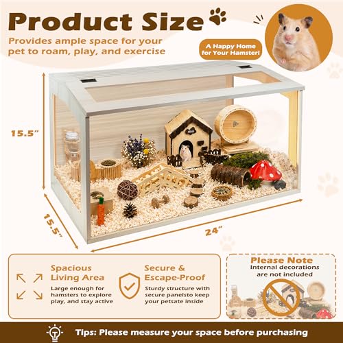 PROLEE Hamster Cage with Chewproof Wood Top, Guinea Pig Cages, Hamster Habitat with Clear Acrylic Sheets Solid Built, Small Animal Cage (Oak, 24X15.5X15.5 inch) - color: Oak, size: 24.0"L x 15.5"W x 15.5"H