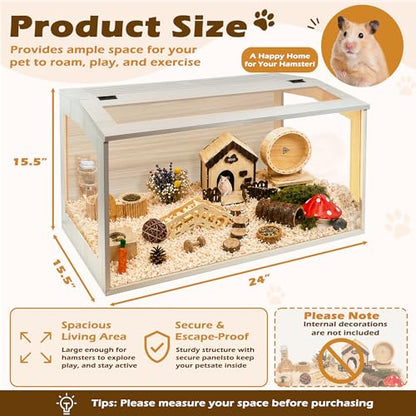 PROLEE Hamster Cage with Chewproof Wood Top, Guinea Pig Cages, Hamster Habitat with Clear Acrylic Sheets Solid Built, Small Animal Cage (Oak, 24X15.5X15.5 inch) - color: Oak, size: 24.0"L x 15.5"W x 15.5"H