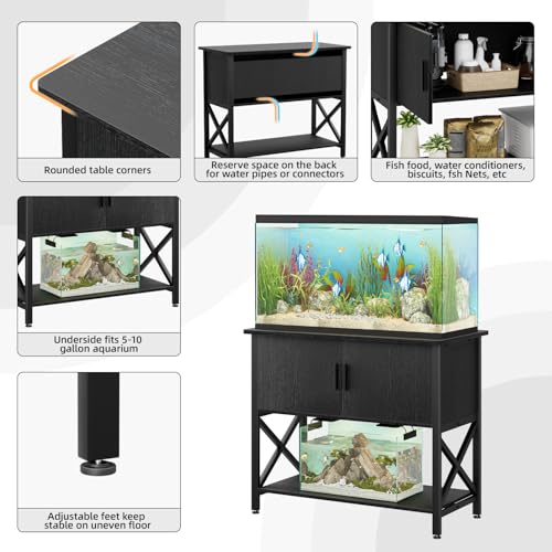 APPOLYN 40-50 Gal Aquarium Stand with Cabinet Storage, Black | 36.6"Lx18.9"W, Fish Tank Stand, Metal Frame, Adjustable Feet, Turtle Reptile Tank Stand, Easy Assembly, Living Room, Office - color: Black