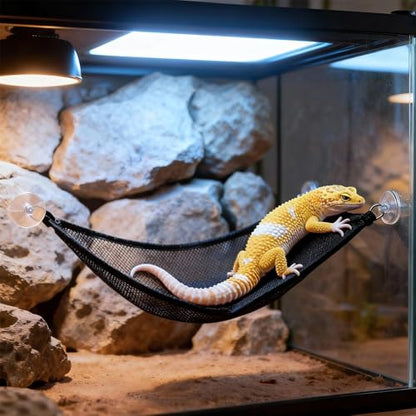 6-Ring Snake Climbing & Basking Hanging Hammock with Lounger Bed - Reptile Habitat Enrichment Accessories for Snake Ball Python Tank, Lizard, Gecko Tank Decor - size: Large