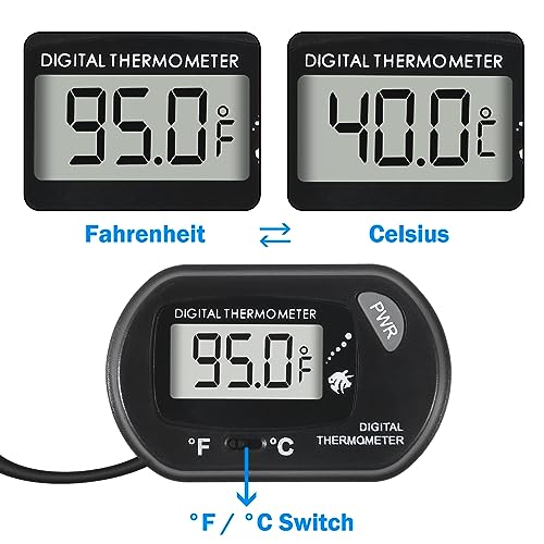 Digital Aquarium Thermometer with LCD Display - Water-Resistant Sensor Probe and Suction Cup for Fish and Reptile Tanks (Fahrenheit/Celsius) - size: 1 PCS