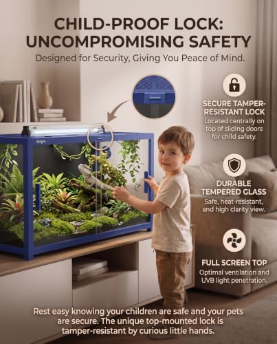 120 Gallon Reptile Tank, 4x2x2 Reptile Enclosure Front Sliding Door | Stackable ventilation 120 Gallon Bearded Dragon Tank anti-escape locks and no-fingerprint handles maximizes UVB transmissionn - color: Blue, size: 120 Gallon