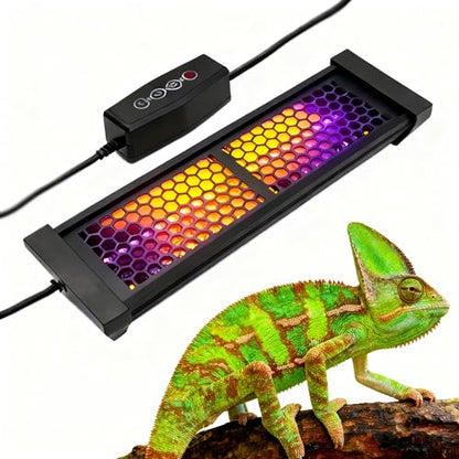 UVB & UVA Light for Reptiles, Dimmable LED Full Spectrum Sunlight Lamp with 3 Lighting Modes, 4/8/12H Timer for Tortoise, Gecko, Bearded Dragon, 8W Reptile Lamp, 8IN - size: 8IN