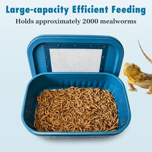 Mealworm Breeding Box, Reptile Feeder Keeper with Vented Lid for Reptiles | Dual-Layer Automatic Waste Filter Design, Large Capacity, Breathable Escape-Proof Lid