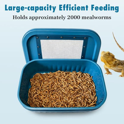 Mealworm Breeding Box, Reptile Feeder Keeper with Vented Lid for Reptiles | Dual-Layer Automatic Waste Filter Design, Large Capacity, Breathable Escape-Proof Lid