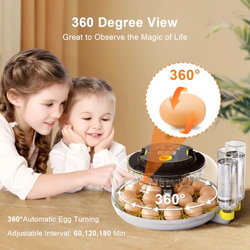 IBKINXX Incubator for Hatching Eggs-18 Egg Capacity, Newly Upgraded Automatic Egg Turner, Temperature & Humidity Control, 360° Viewing for Chicken, Duck and Quail Eggs (Black) | Automatic Temp & Humidity Control, Auto Egg Turning & Built-in Egg Candler fo