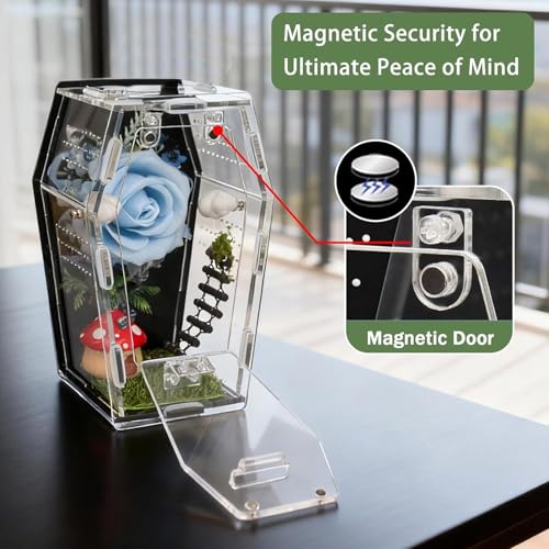 Clear Acrylic Reptile Enclosure with Magnetic Front Opening, Ventilated Small Pet Habitat and Breeding Box for Lizards, Geckos, Spiders, Insects and Amphibians, 7.09 x 3.94 x 2.68 Inches