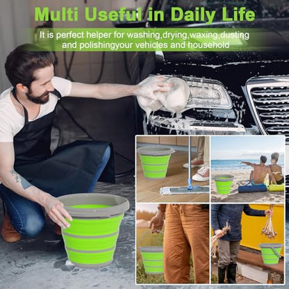 Collapsible Car Wash Bucket with Microfiber Mitt, 10L (2.6 Gallon) Portable Water Buckets with Handle for Car Wash Household Cleaning, Multiuse Collapsible Water Buckett and Car wash mitt - Green - color: Green