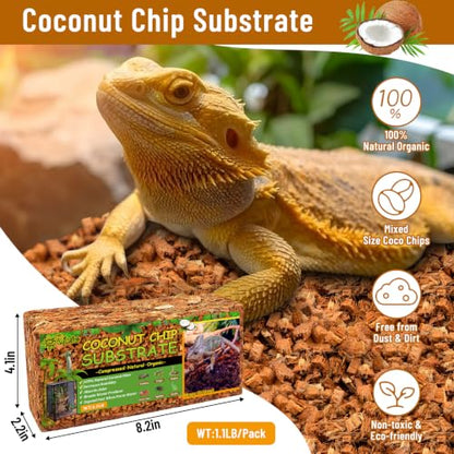 Riare 8Pack Coconut Husk Chip for Reptiles, 8.8LB Coconut Fiber Substrate | Coco Chips Substrate Coconut Husk Bedding for Snakes, Tortoises, Ball Python, Bearded Dragon, Geckos, Lizards, Frogs - color: 8 pack