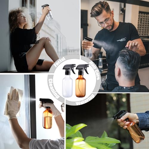 Spray Bottles 2 Pack 10 oz Refillable Plastic Squirt Bottle for Liquid | Fine Mist Water Spray Bottle with Adjustable Stream Nozzle BPA-free Spray Bottle for Hair, Plant, Cleaning, Pet Training - color: 2 Amber