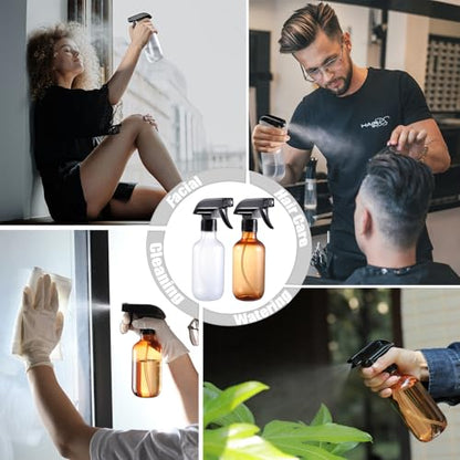 Spray Bottles 2 Pack 10 oz Refillable Plastic Squirt Bottle for Liquid | Fine Mist Water Spray Bottle with Adjustable Stream Nozzle BPA-free Spray Bottle for Hair, Plant, Cleaning, Pet Training - color: 2 Amber