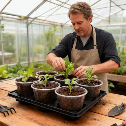 RooTrimmer 30 Pack 6 Inch Clear Nursery Pots and 5 Pack 6 Cell Round Plant Pot Trays, Sturdy Seeds Starting Germination Shuttle Carrying Trays, Planter Nursery Propagation 5 Sets - color: Black + Clear, size: 6 Inch 30 Pack Pots With 5 Pack Trays