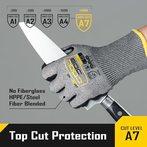 COOLJOB ANSI A7 Cut Resistant Gloves, Cut Proof Work Gloves with Grip, Touchscreen, for Men and Women, Used for Construction, Warehouse, Glass Handling, Wood Work, Grey Large, 12 Pairs - size: Large, style: A7 Pack of 12