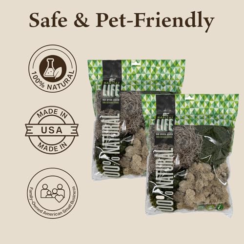 Variety Mix Moss for Terrarium Habitats, Medium 2-Pack | Preserved Moss for Reptiles, Amphibians & Invertebrates Terrariums, Humidity Control, Soft, Dye-Free, Family Owned, USA Made - size: Medium 2-pack, style: Variety Mix
