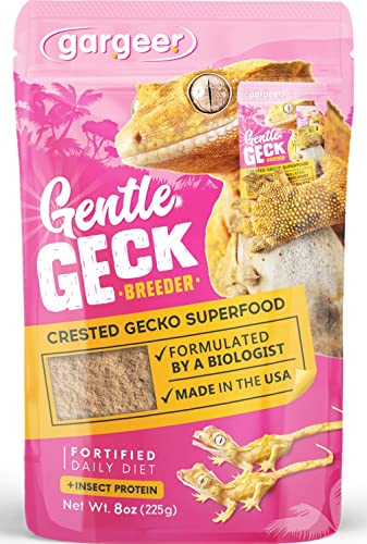 Gargeer 8oz Gentle Geck Breeder Diet - Crested Gecko Food. Made in USA | Expert-crafted superfood! Loaded with organic mango, banana, insect proteins & probiotics. No soy, wheat, or cheap fillers - size: 8 Ounce (Pack of 1)