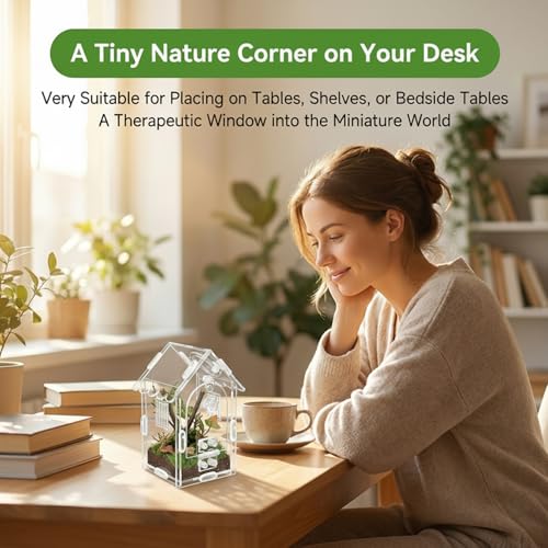 Jumping Spider Enclosure, Acrylic Terrarium with Magnetic Front Door, Includes Tweezers and Aquarium Thermometer Strip, Habitat for Mantis, Arboreal Tarantulas & Snails