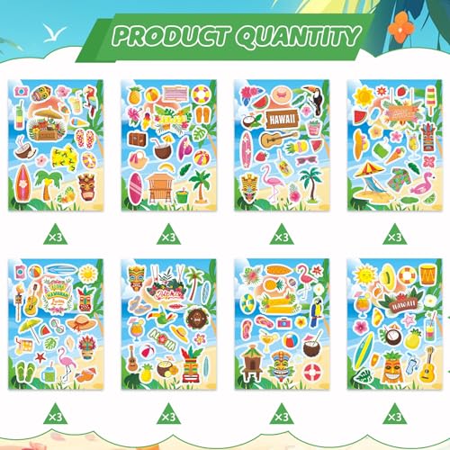 471Pcs Summer Stickers, Self Adhesive Hawaii Tropical Sticker Summer Pineapple Sun Beach Stickers for Scrapbooks Envelopes Cards Gifts Crafts Party Favors Class Rewards - style: Hawaii