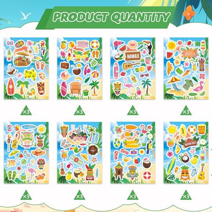 471Pcs Summer Stickers, Self Adhesive Hawaii Tropical Sticker Summer Pineapple Sun Beach Stickers for Scrapbooks Envelopes Cards Gifts Crafts Party Favors Class Rewards - style: Hawaii